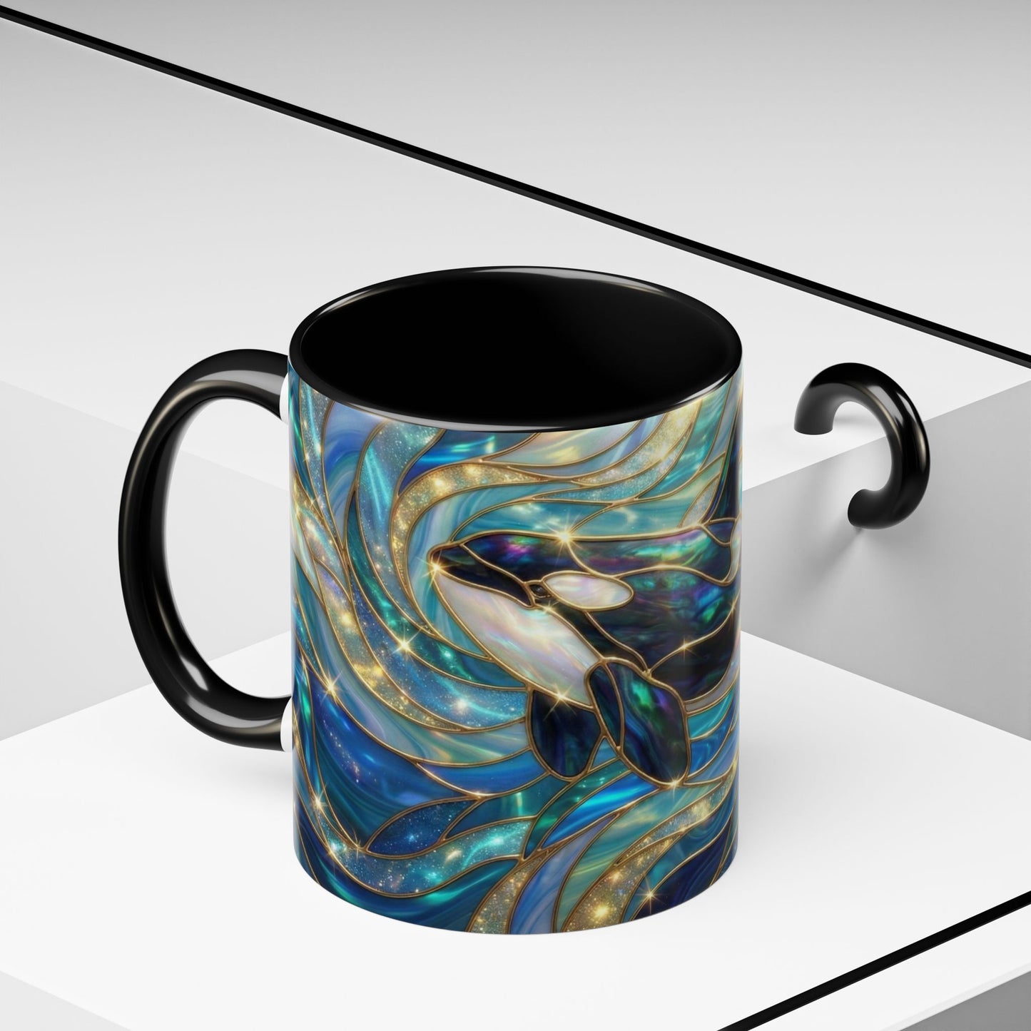 Orca Coffee Mug, Killer Whale Mug, Stained Glass Orca Art Mug, Ocean Animal Coffee Cup, Marine Life Gift, 11oz 15oz Ceramic Mug