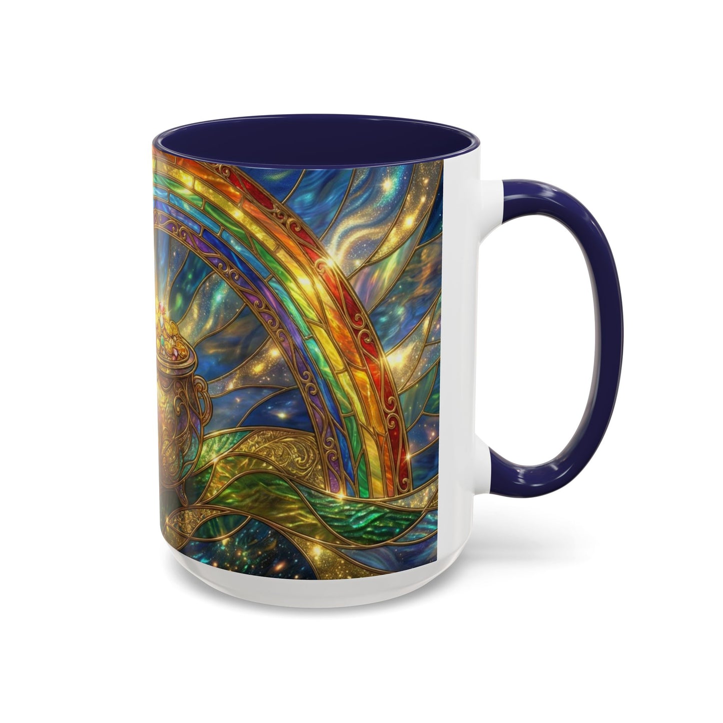 Stained Glass Pot of Gold Mug, Rainbow Coffee Cup, St Patricks Day Gift, Magical Fantasy Tea Mug, Celestial Drinkware, Lucky Irish Gift
