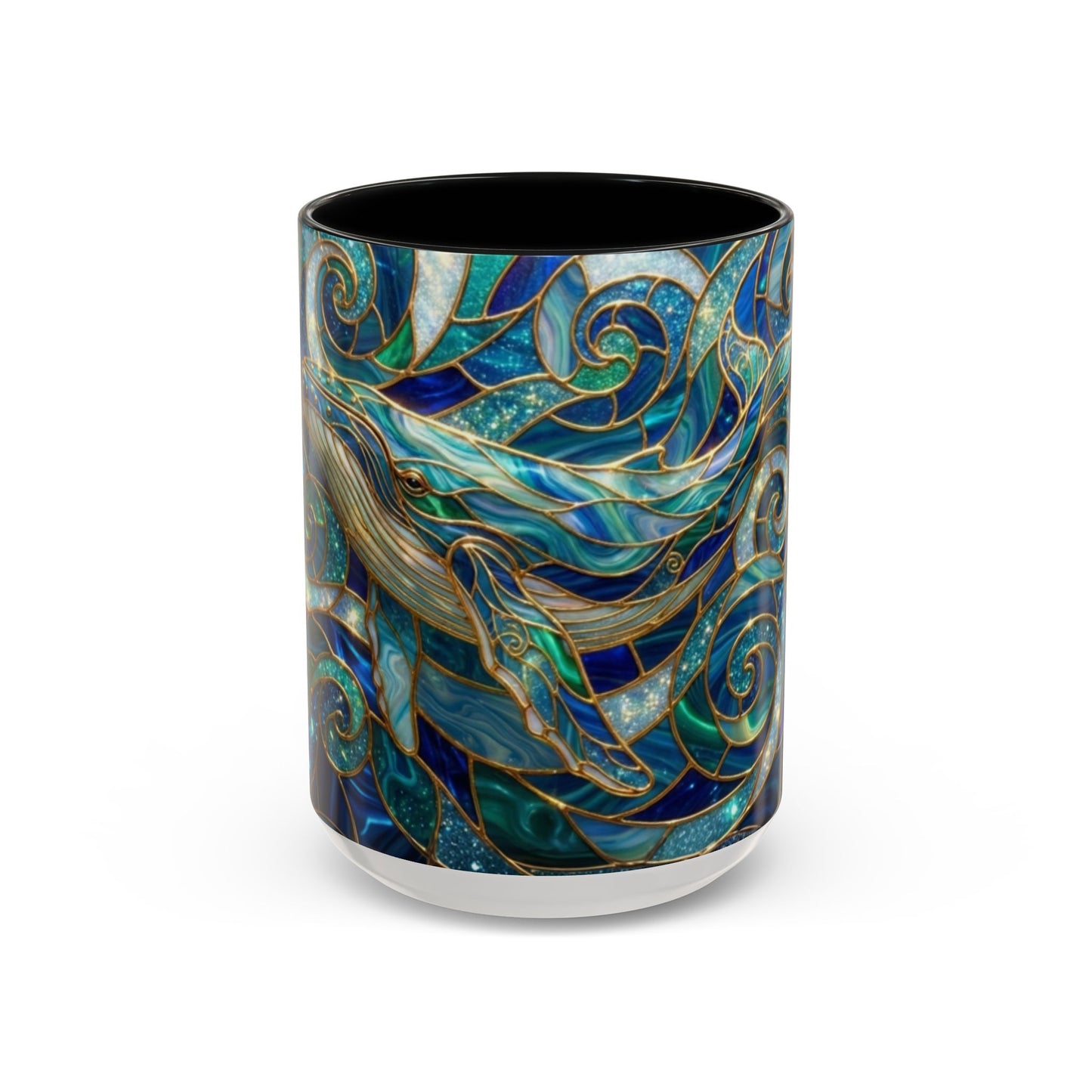 Stained Glass Whale Mug, Ocean Art Coffee Cup, Blue Sea Life Design, Nautical Gift For Ocean Lovers, Colorful Stained Glass Whale Cup