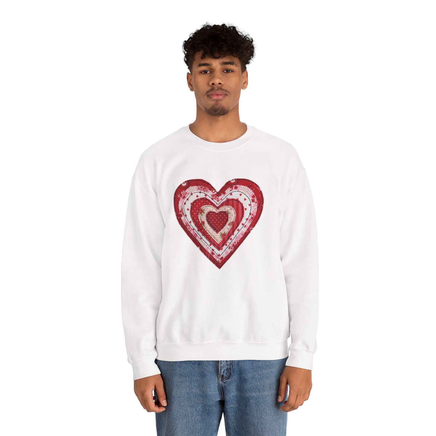 Faux Patchwork Heart Sweatshirt, Valentine Heart Shirt, Cute Valentine Gift, Retro Patchwork Crewneck, Cozy Love Sweater, Boho Heart Top