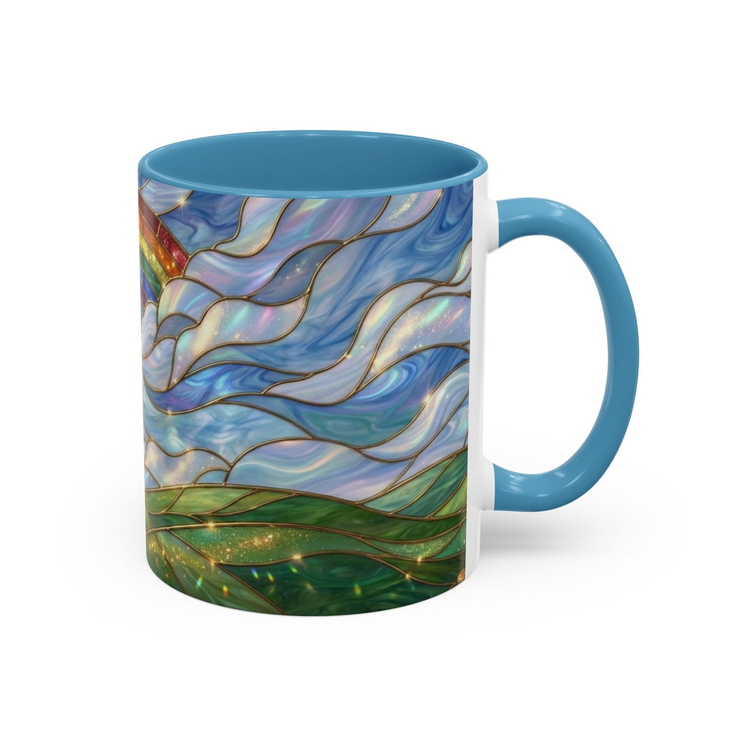 Stained Glass Rainbow Mug, Pot Of Gold Coffee Cup, St Patricks Day Gift, Whimsical Magical Art Mug, Lucky Irish Leprechaun Treasure
