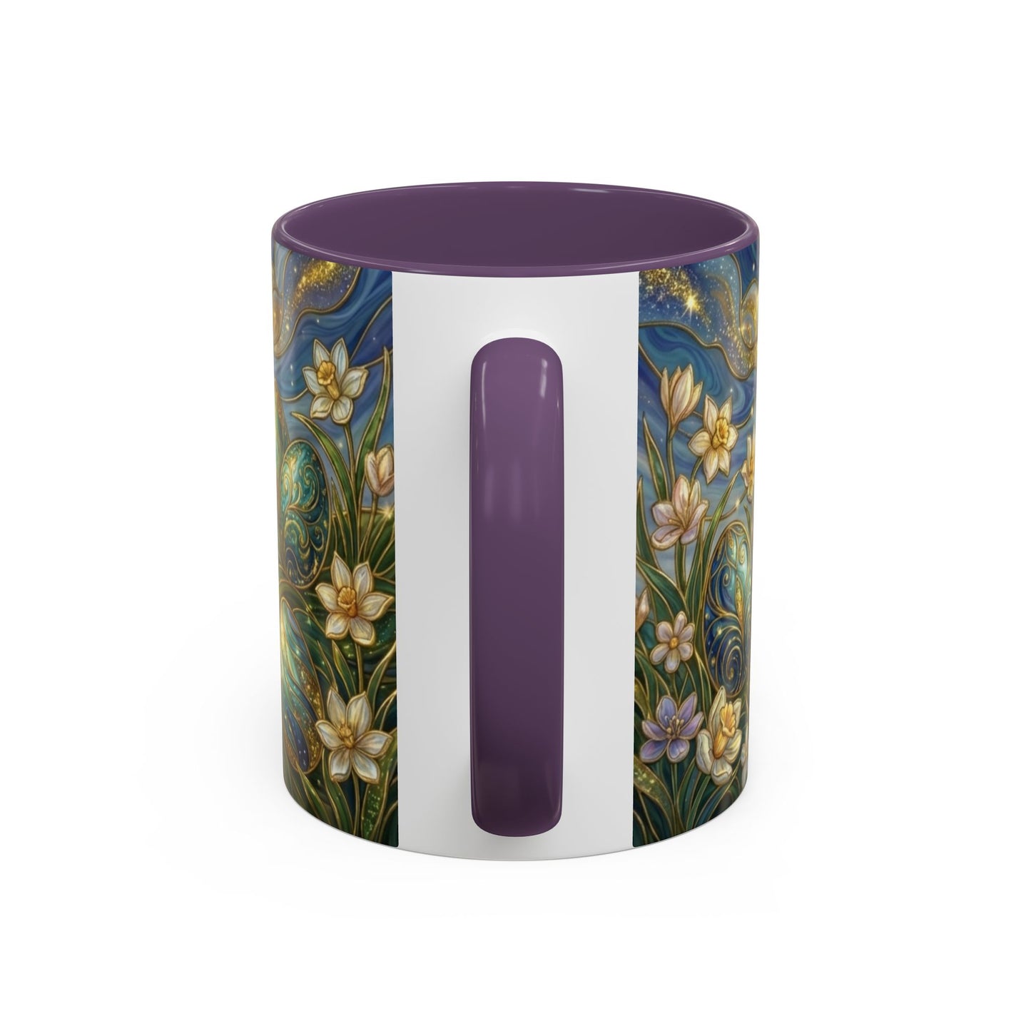 Stained Glass Easter Egg Mug, Magical Spring Floral Coffee Cup, Art Nouveau Fantasy Teacup, Elegant Celestial Starry Sky Mug Gift Idea