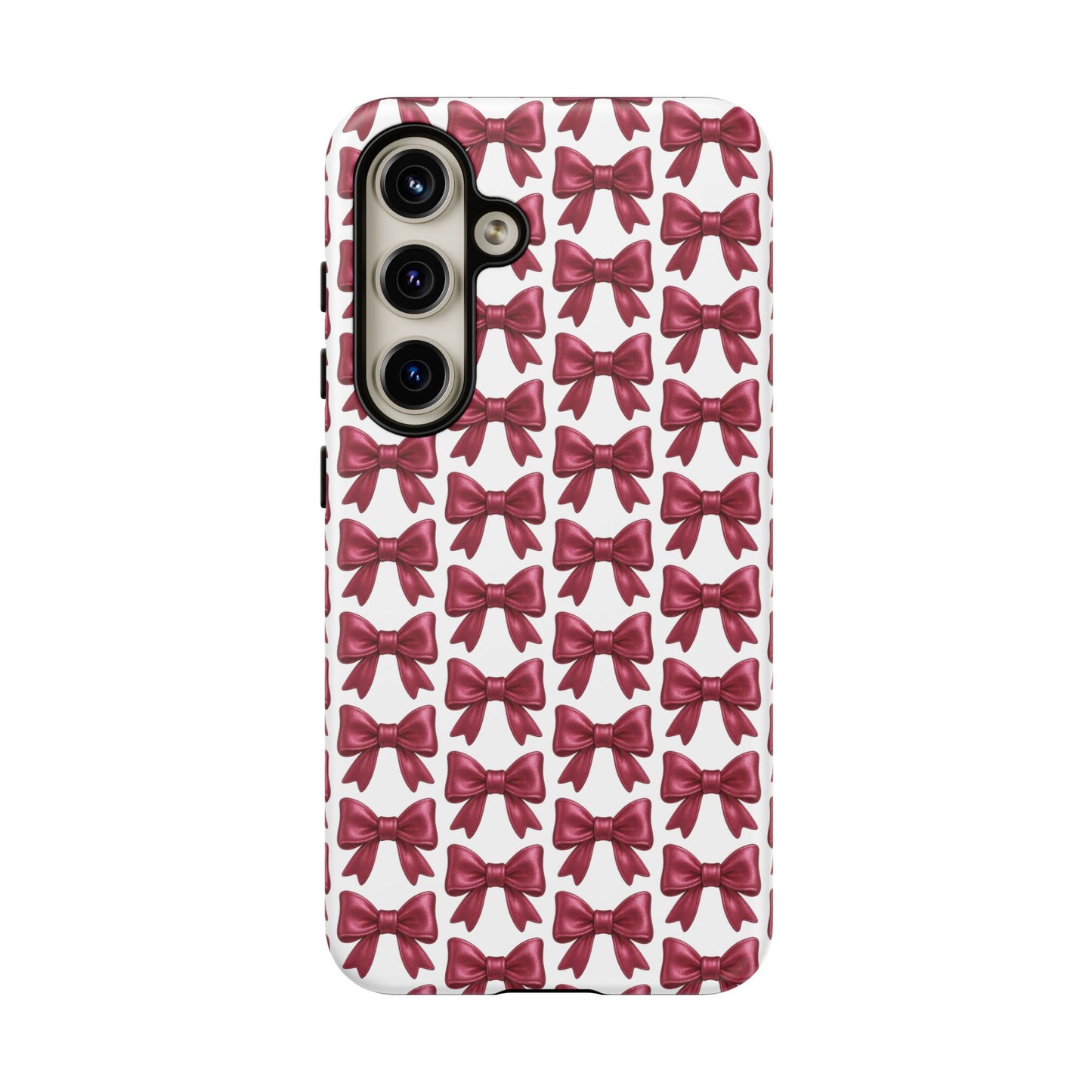 Coquette Samsung Case - Burgundy Bow Pattern Phone Cover, Girly Soft Aesthetic Gift, Cute Galaxy Case for Her
