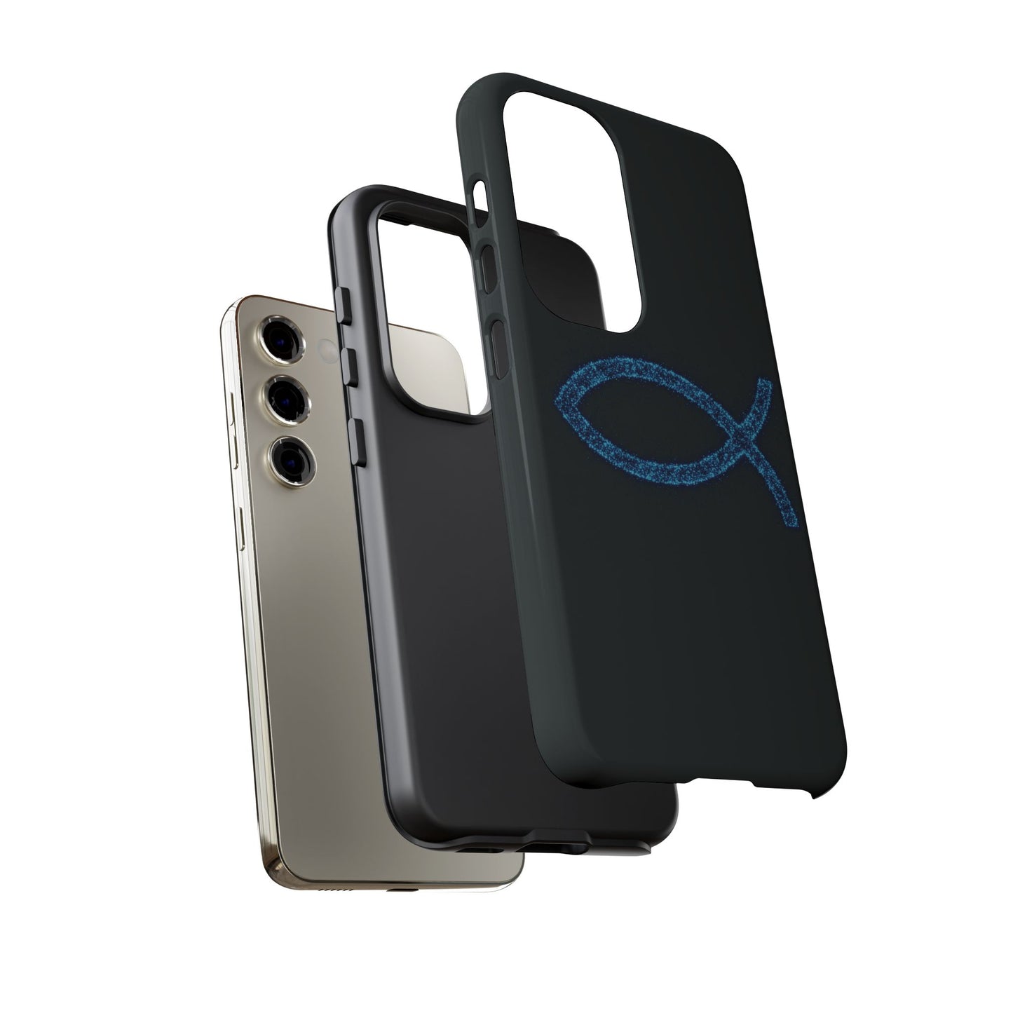 Blue Glitter Fish Symbol Samsung Phone Case - Durable & Stylish for Faith Enthusiasts
