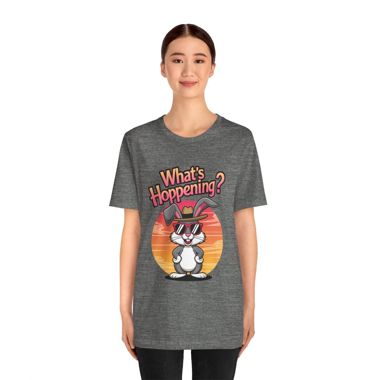 What’s Hoppening Funny Bunny Shirt – Cute Rabbit Pun T-Shirt – Sunset Graphic Tee for Animal Lovers, Easter, and Pun Enthusiasts