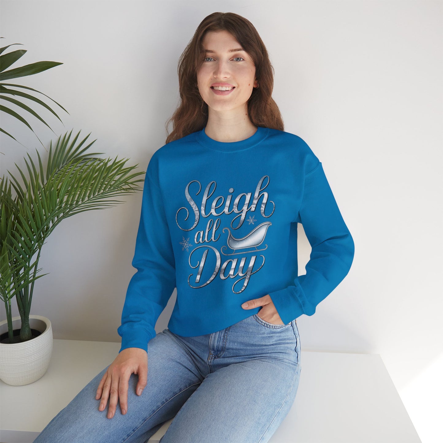 Sleigh All Day Christmas Sweatshirt, Funny Holiday Sweater, Cozy Unisex Crewneck, Cute Festive Winter Gift For Friends And Family
