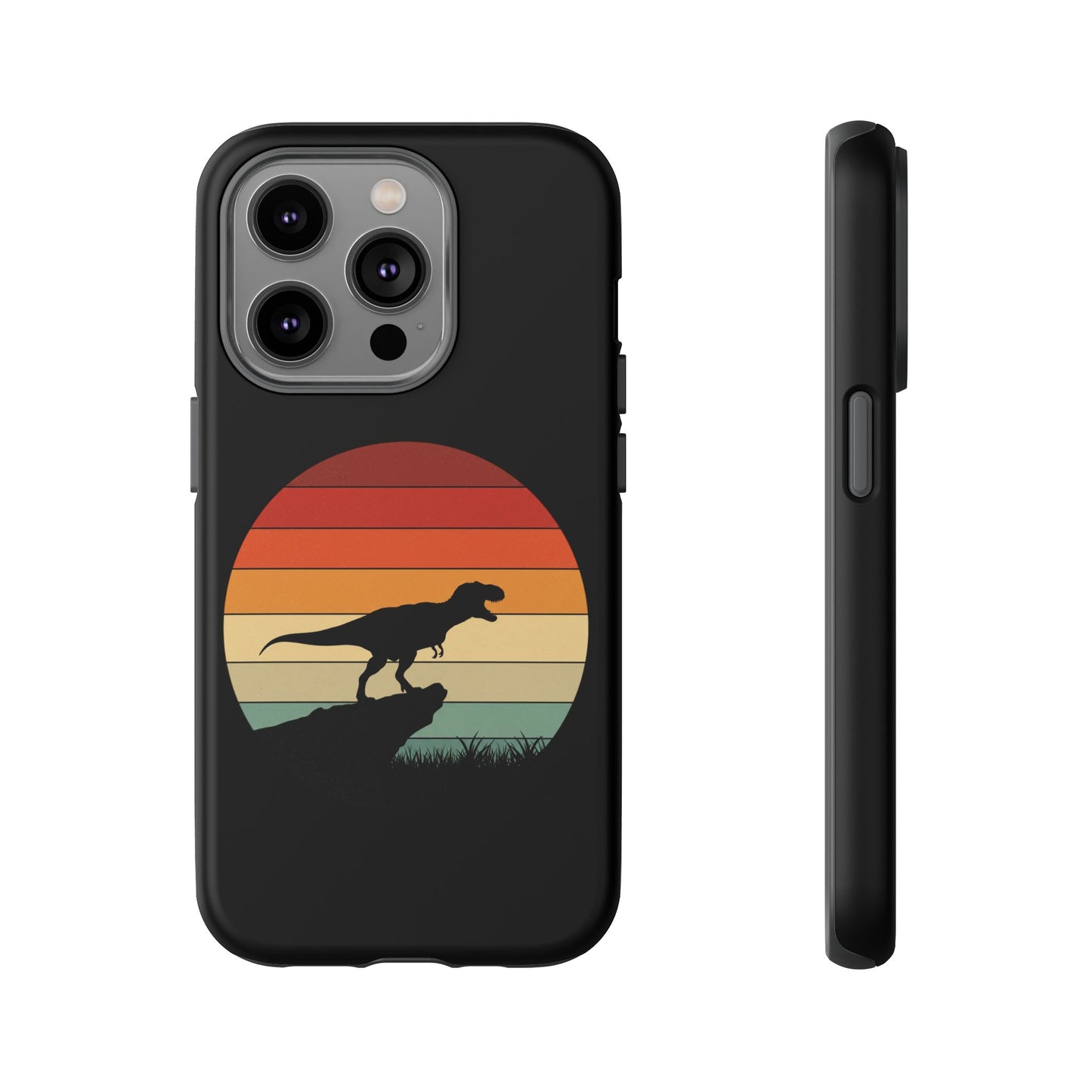 Retro Sunset Dinosaur iPhone Case | T‑Rex Silhouette Vintage Phone Cover for iPhone 14/15/16 Pro | Aesthetic Dinosaur Gift