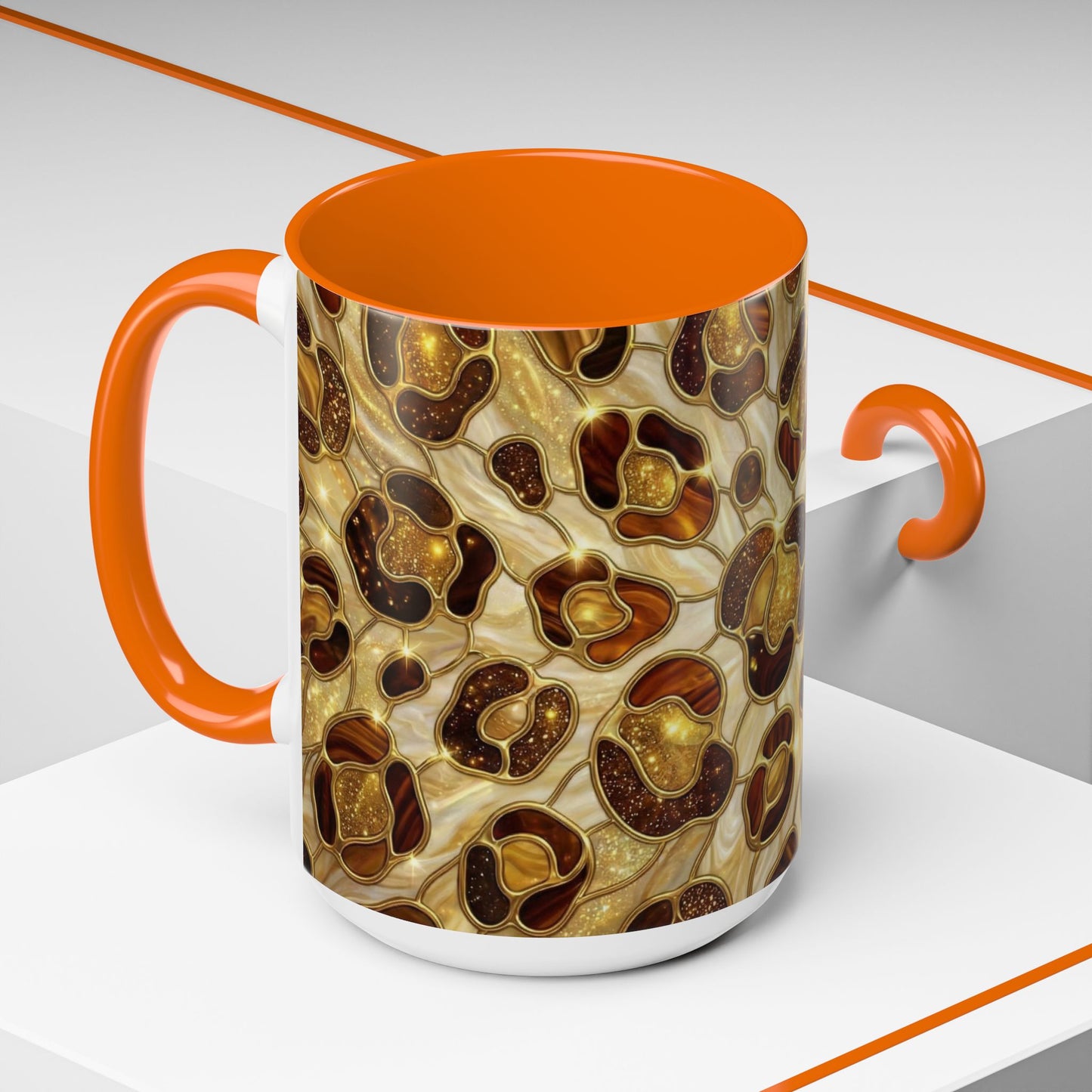 Stained Glass Leopard Print Mug, Gold Cheetah Coffee Cup, Luxury Animal Print Gift, Glam Mosaic Tea Mug, Trendy Desk Decor For Her Gifts