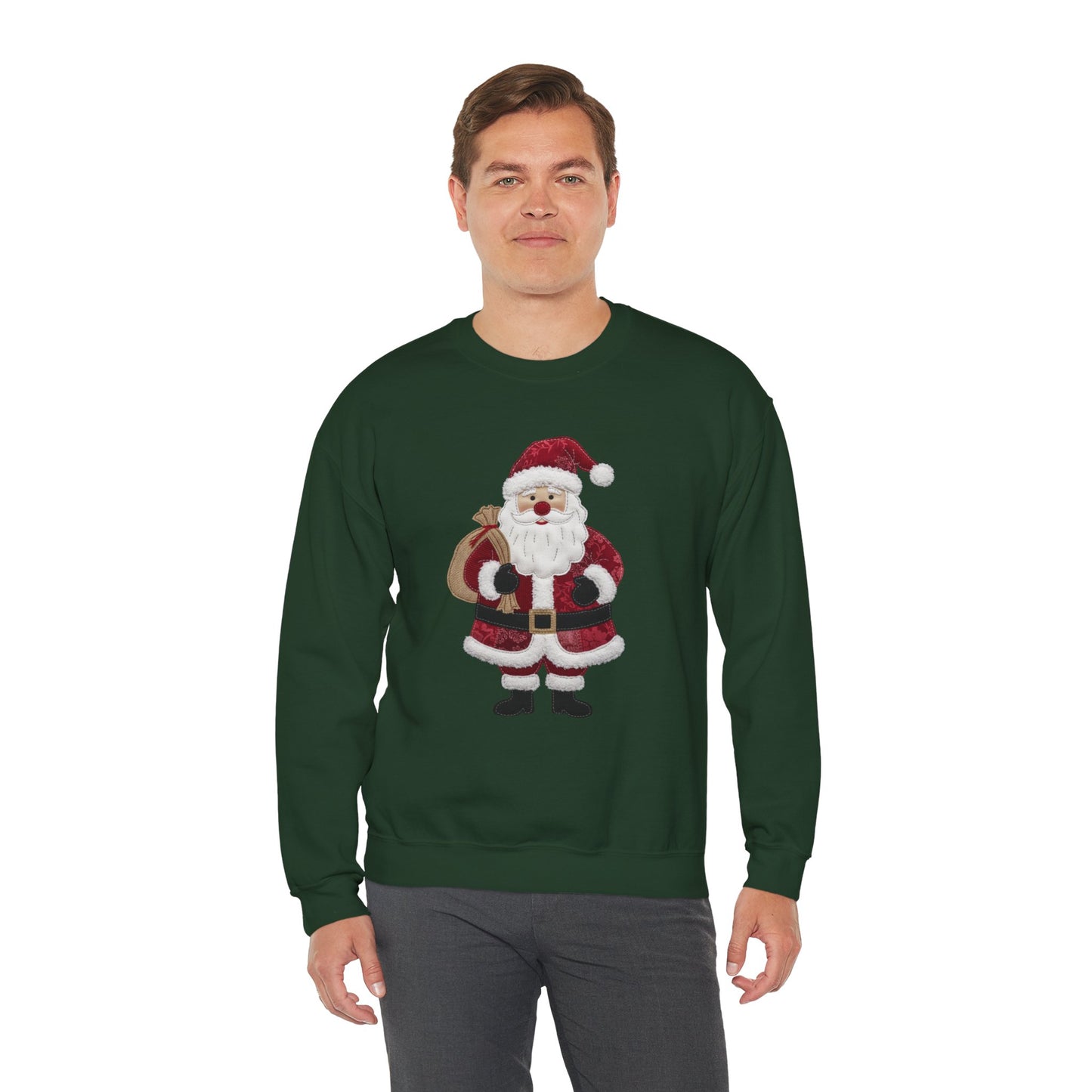 Faux patchwork Santa sweatshirt, Christmas Santa crewneck, cozy holiday sweater, vintage Santa pullover, festive winter sweatshirt, Xmas gift