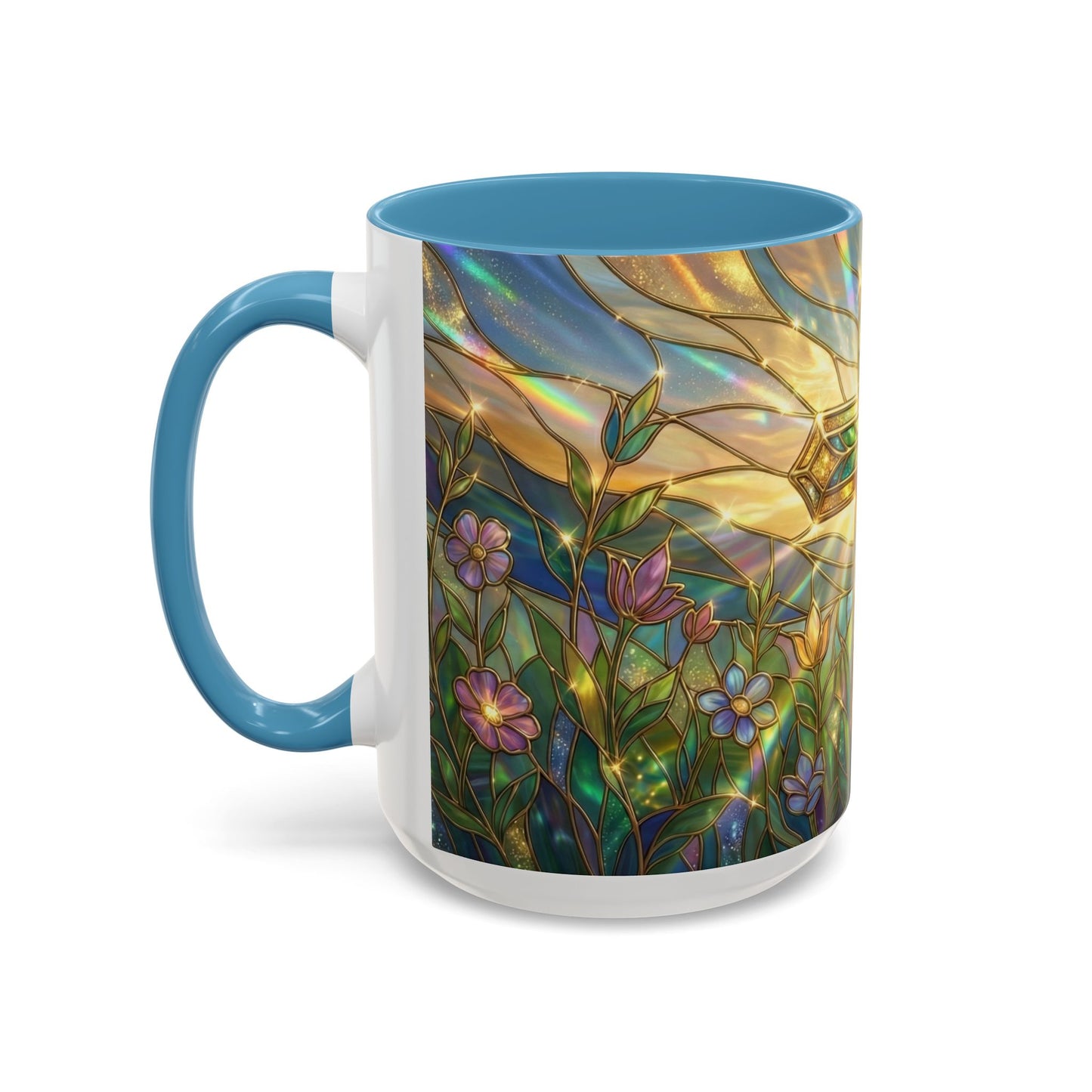 Stained Glass Cross Mug, Christian Coffee Cup With Floral Design, Faith Inspired Ceramic Mug, Religious Gift, 11oz 15oz