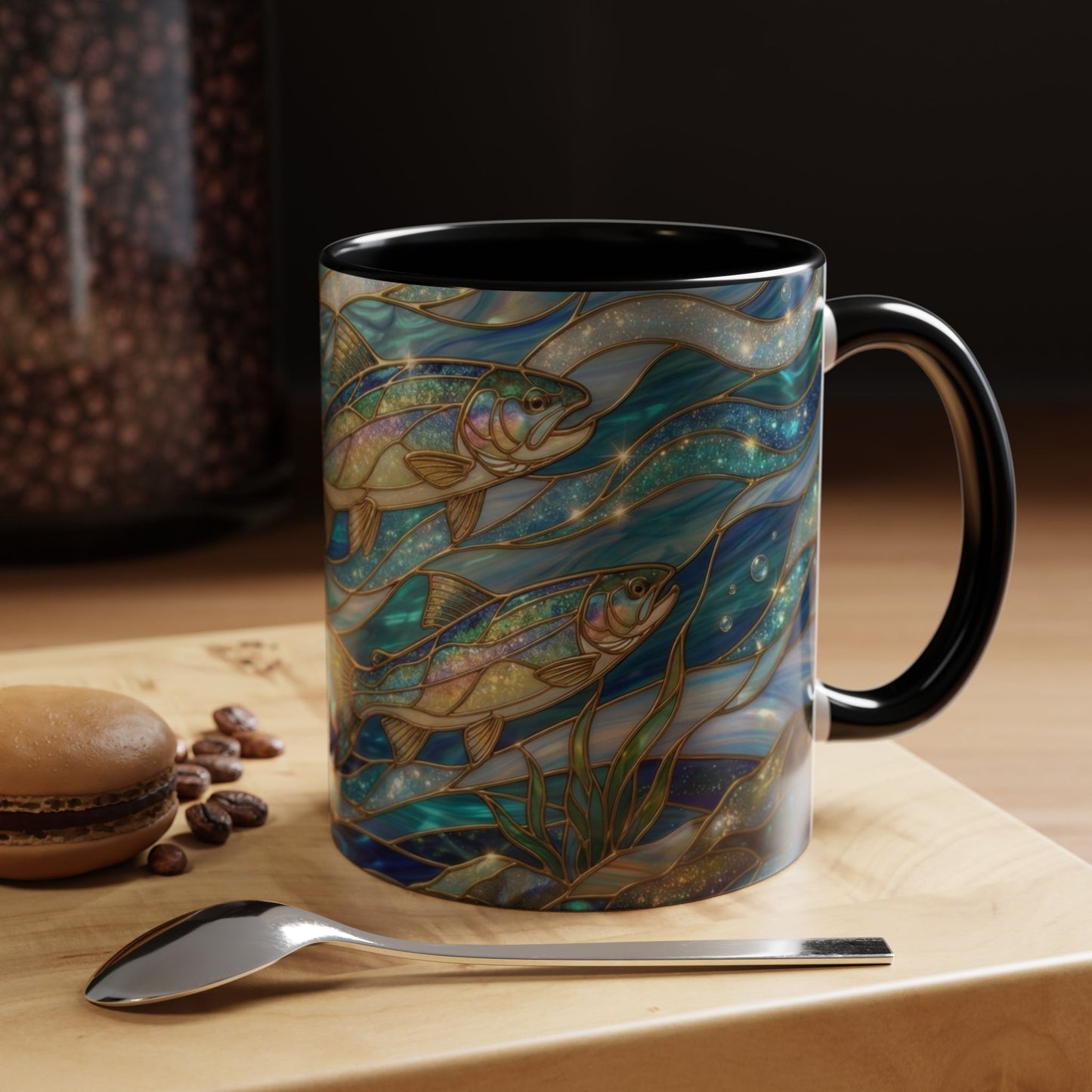 Stained Glass Fish Mug, Fishing Coffee Mug, Trout Art Mug, Fisherman Gift Cup, Wildlife Nature Mug, Angler Gift Mug