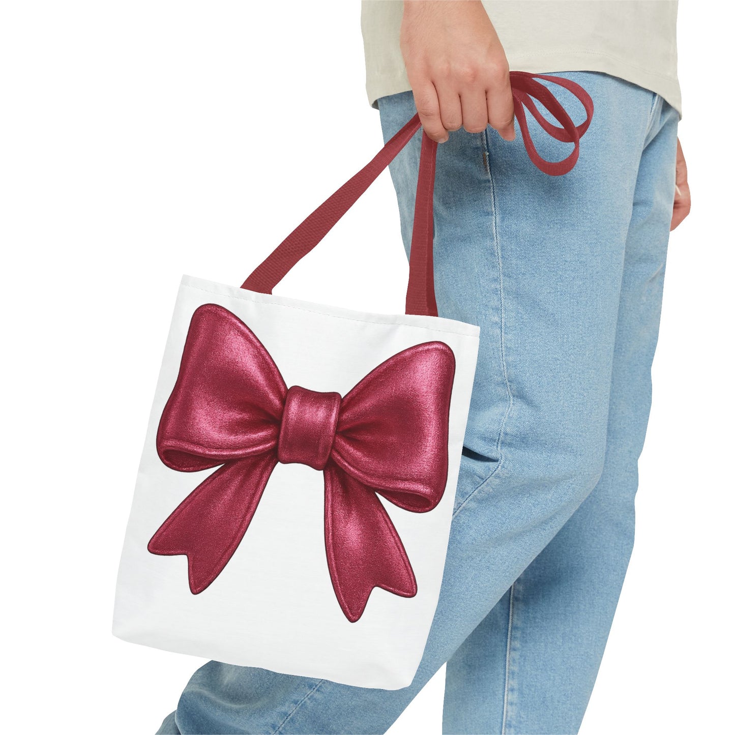 Chic Red Bow Tote Bag – Cute Girly Gift for Her, Fashionable White Bag with Red Handles, Kawaii Aesthetic Purse, Everyday Style