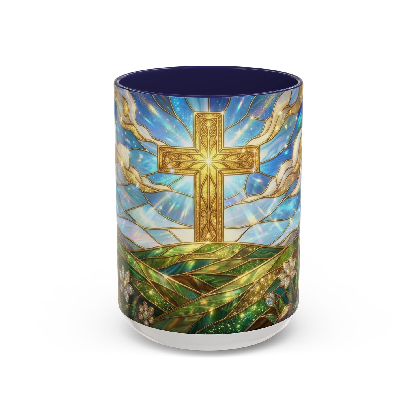 Stained Glass Cross Mug, Christian Coffee Mug, Faith Inspired Art Cup, Religious Gift For Women Men, Inspirational Christian Mug