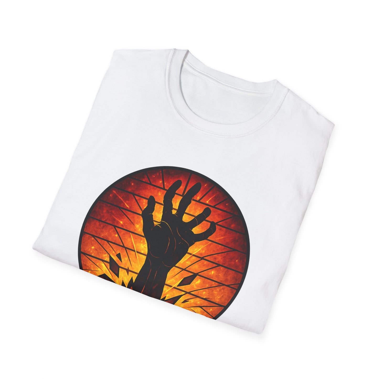 Zombie Hand Sunset T-Shirt – Stained Glass Horror Shirt, Halloween Gothic Tee, Undead Rising Art Tee, Creepy Spooky Shirt for Fall