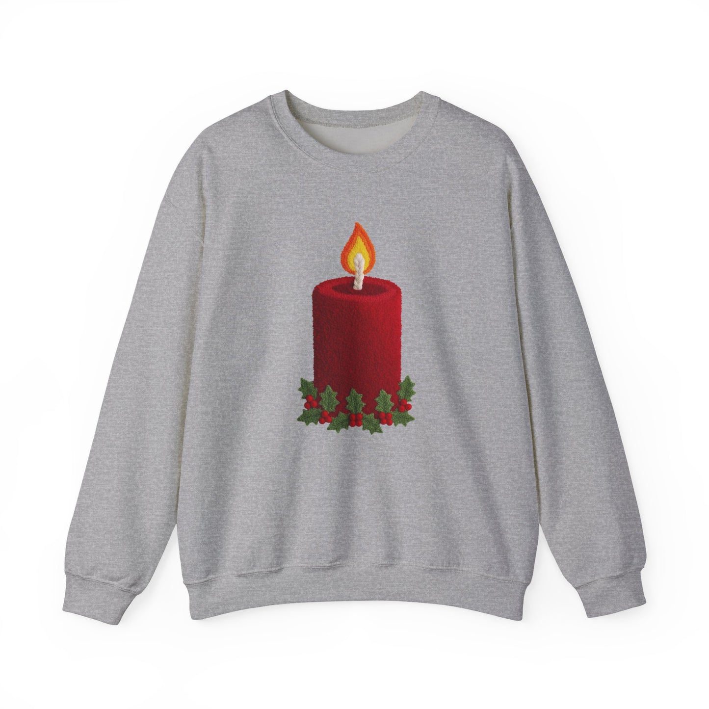 Faux Patchwork Crochet Candle Sweatshirt, Christmas Candle Sweater, Holiday Cozy Winter Crewneck, Cute Xmas Candle Sweatshirt, Unisex Holiday Top