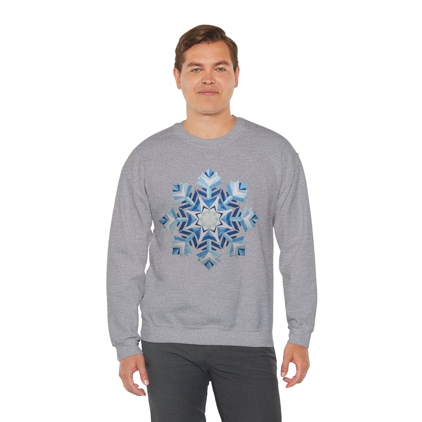 Faux Patchwork Snowflake Sweatshirt, Winter Snowflake Crewneck Unisex, Cozy Holiday Patchwork Sweatshirt, Nordic Snowflake Winter Pullover