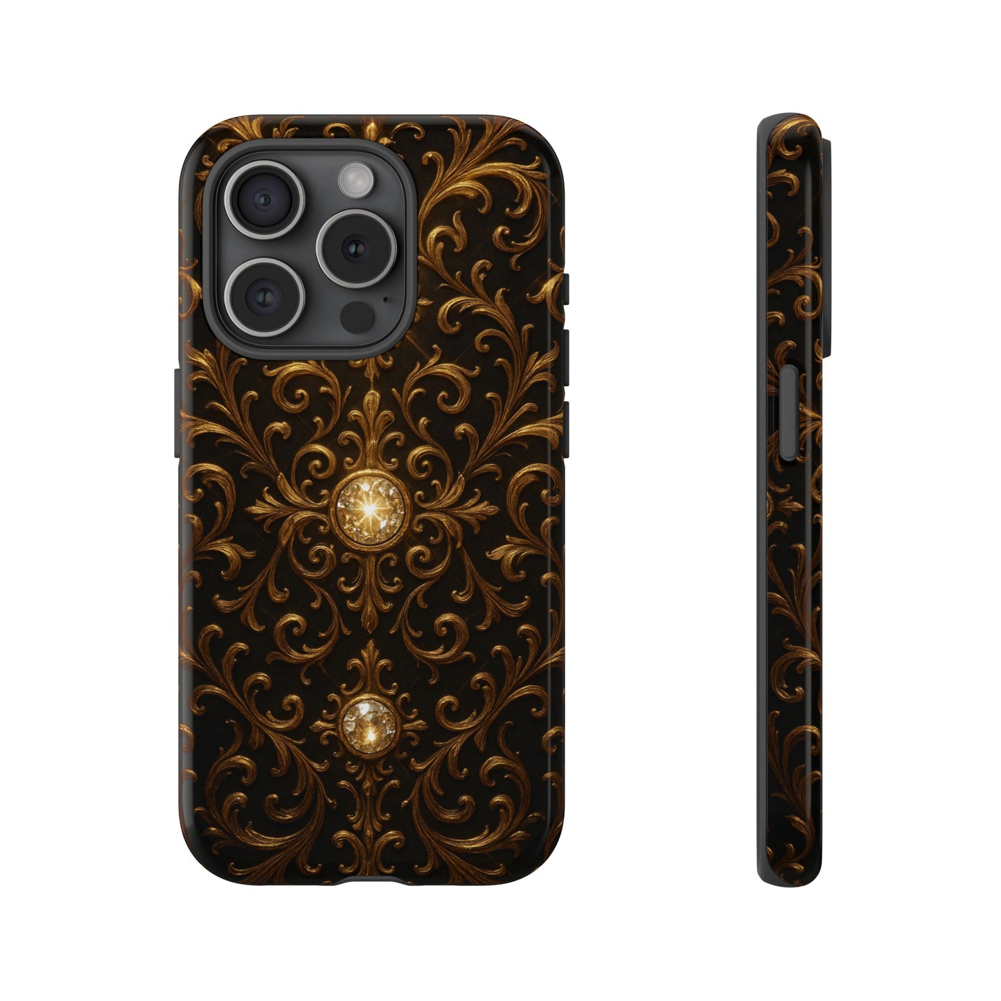 Baroque iPhone Case – Elegant Gold Floral Scroll Design for iPhone 16, 15, 14, 13, Pro Max & More