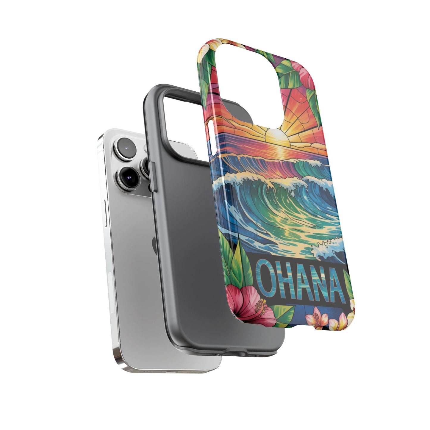 Ohana iPhone Case Tropical Hawaiian Sunset Phone Cover Wave Floral Beach Art Cute Gift for iPhone Lovers