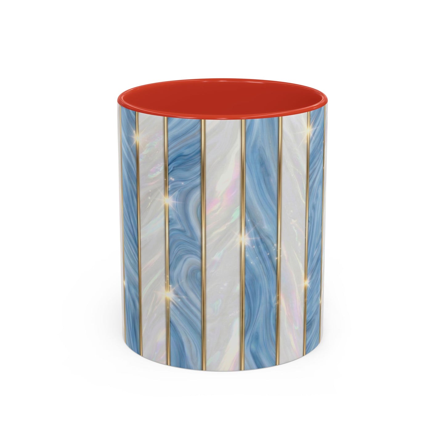 Faux Stained Glass Mug, Blue Pearlescent Coffee Cup, Art Deco Stained Glass Decor, Elegant Gold Stripe Teacup, Unique Art Gift For Her