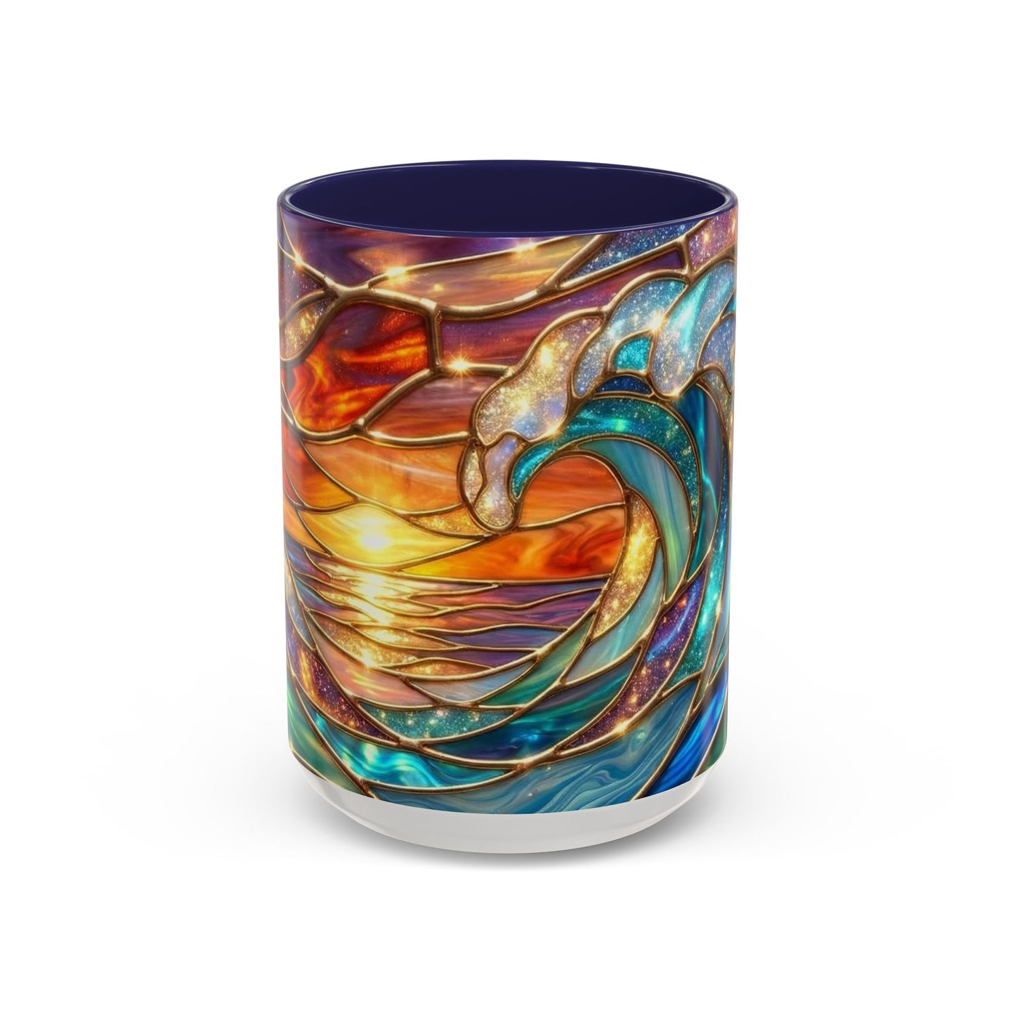 Stained Glass Wave Mug, Cosmic Ocean Coffee Cup, Celestial Sunrise Tea Mug, Surfer Beach Decor Gift, Starry Sea Art, Ocean Lover Cup