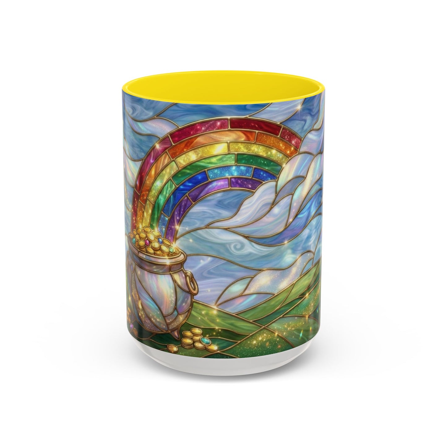 Stained Glass Rainbow Mug, Pot Of Gold Coffee Cup, St Patricks Day Gift, Whimsical Magical Art Mug, Lucky Irish Leprechaun Treasure