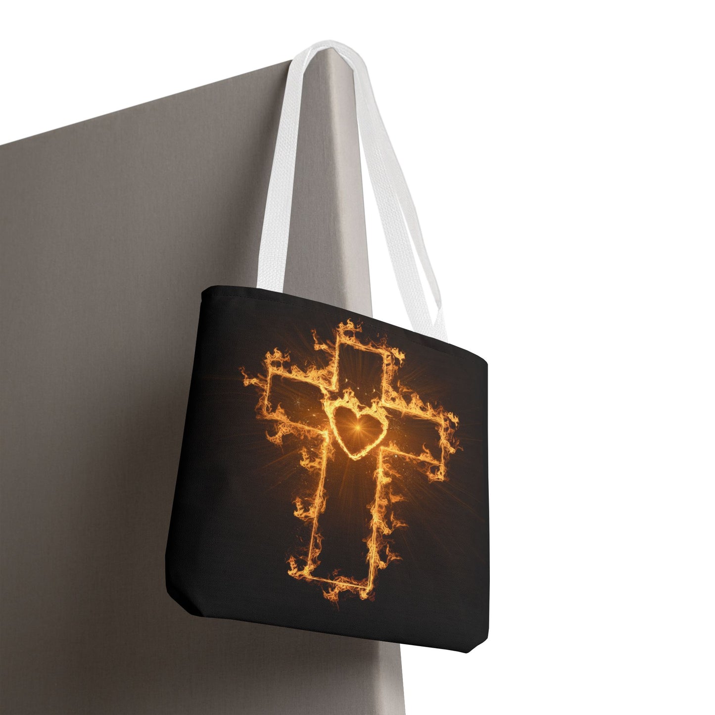 Stylish Flame Cross Tote Bag - Faith-Inspired Fashion