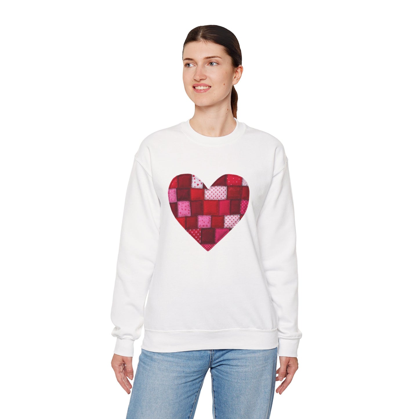 Faux Patchwork Heart Sweatshirt, Quilted Look Heart Pullover, Cozy Valentine Crewneck, Handmade Style Sweatshirt, Love Heart Shirt, Valentine Gift