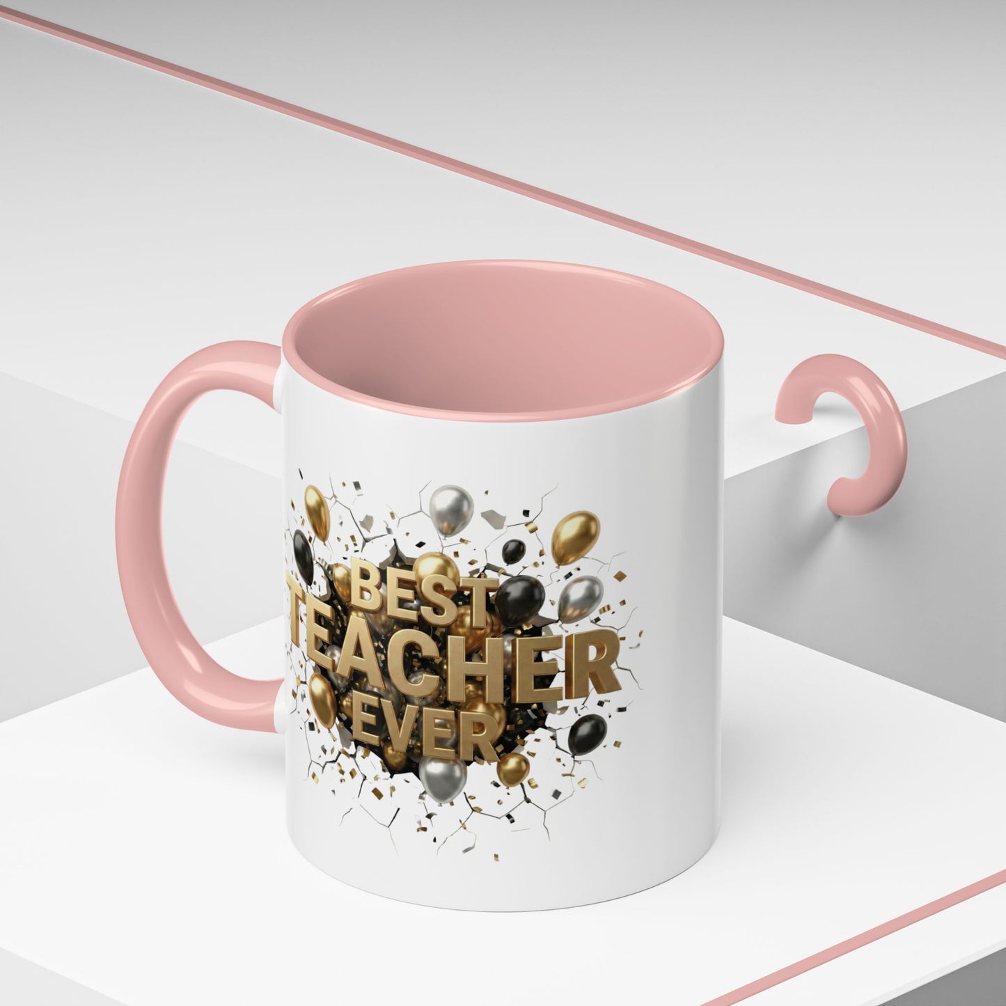 Personalized Teacher Mug, Best Teacher Ever Gift, Custom Educator Coffee Cup, 3D Gold Balloon Design, Teacher Appreciation Present
