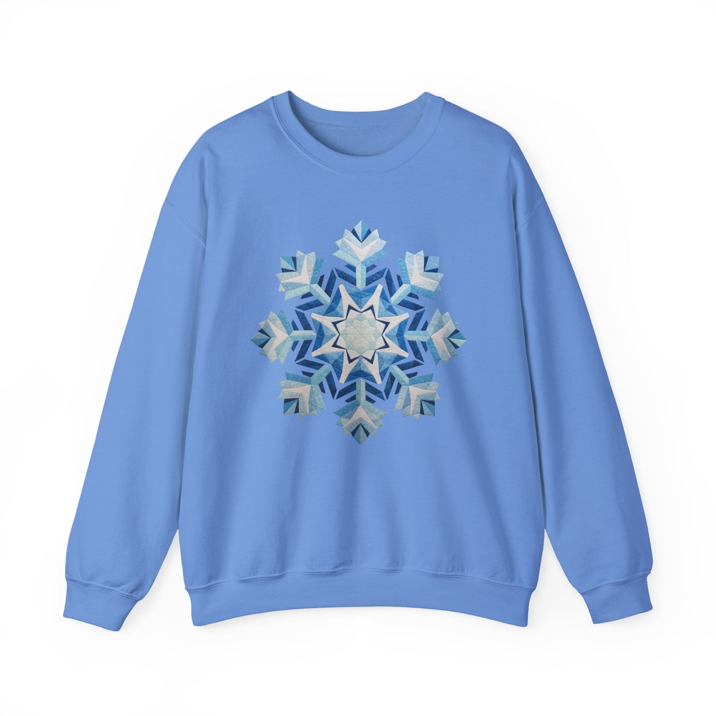 Faux Patchwork Snowflake Sweatshirt, Winter Snowflake Crewneck Unisex, Cozy Holiday Patchwork Sweatshirt, Nordic Snowflake Winter Pullover