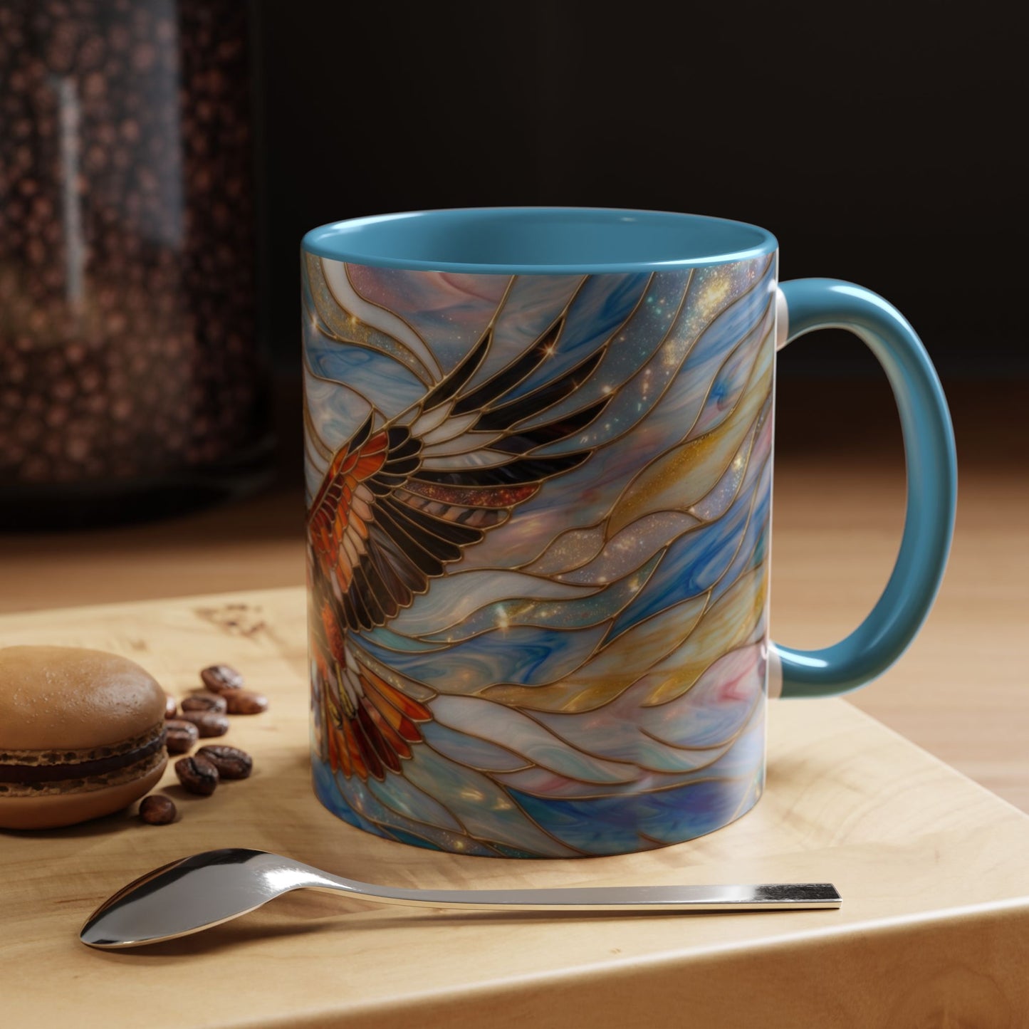 Hawk Coffee Mug, Stained Glass Hawk Mug, Bird of Prey Art Mug, Nature Lover Gift, Unique Ceramic Coffee Cup, 11oz 15oz Wildlife Mug