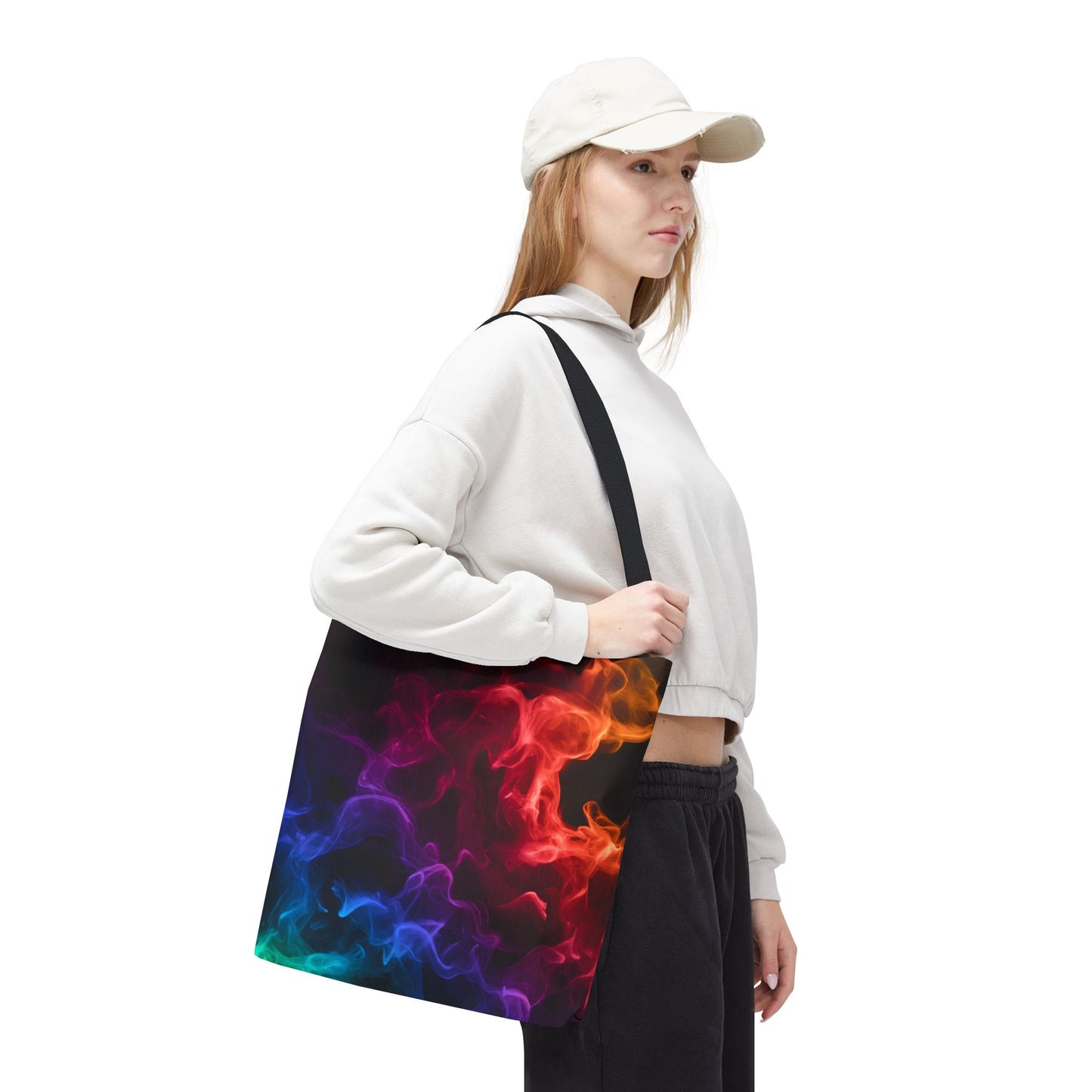 Chromatic Ember Tote Bag, Colorful Smoke Art Design With Red, Blue, And Orange Hues, Abstract Reusable Tote For Artists, Gifts, And Everyday Use
