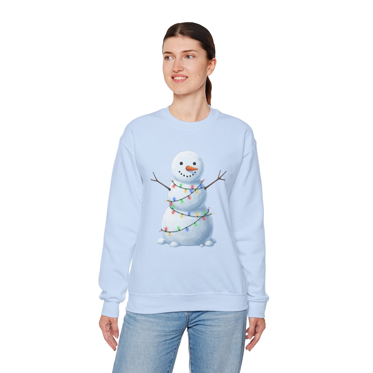 Cute Snowman Christmas Sweatshirt, Holiday Snowman Lights Sweater, Winter Snowman Crewneck, Cozy Christmas Gift, Festive Holiday Shirt