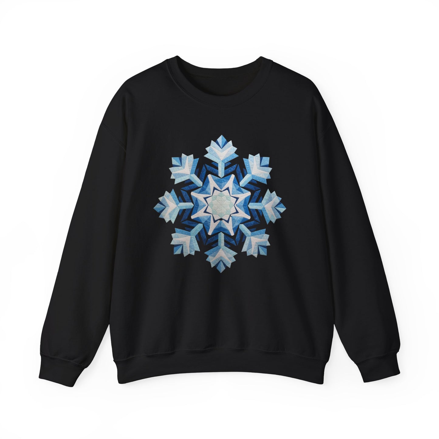 Faux Patchwork Snowflake Sweatshirt, Winter Snowflake Crewneck Unisex, Cozy Holiday Patchwork Sweatshirt, Nordic Snowflake Winter Pullover