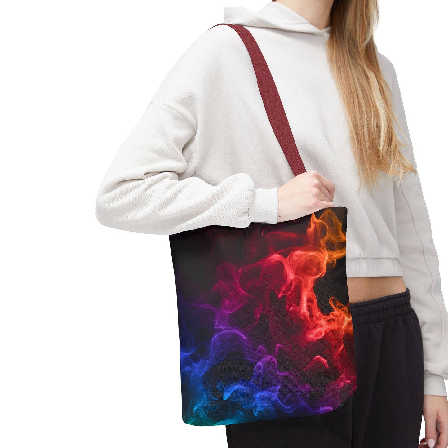 Chromatic Ember Tote Bag, Colorful Smoke Art Design With Red, Blue, And Orange Hues, Abstract Reusable Tote For Artists, Gifts, And Everyday Use