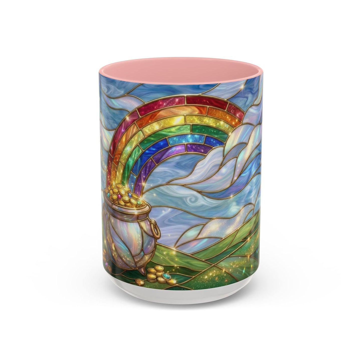 Stained Glass Rainbow Mug, Pot Of Gold Coffee Cup, St Patricks Day Gift, Whimsical Magical Art Mug, Lucky Irish Leprechaun Treasure