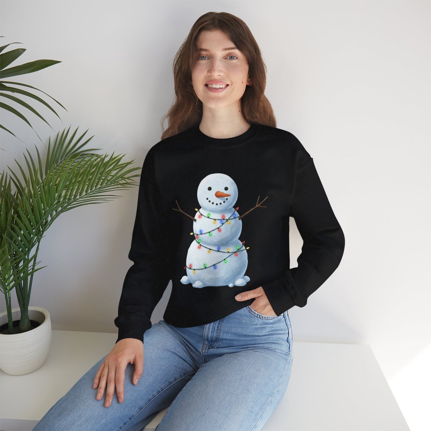 Cute Snowman Christmas Sweatshirt, Holiday Snowman Lights Sweater, Winter Snowman Crewneck, Cozy Christmas Gift, Festive Holiday Shirt