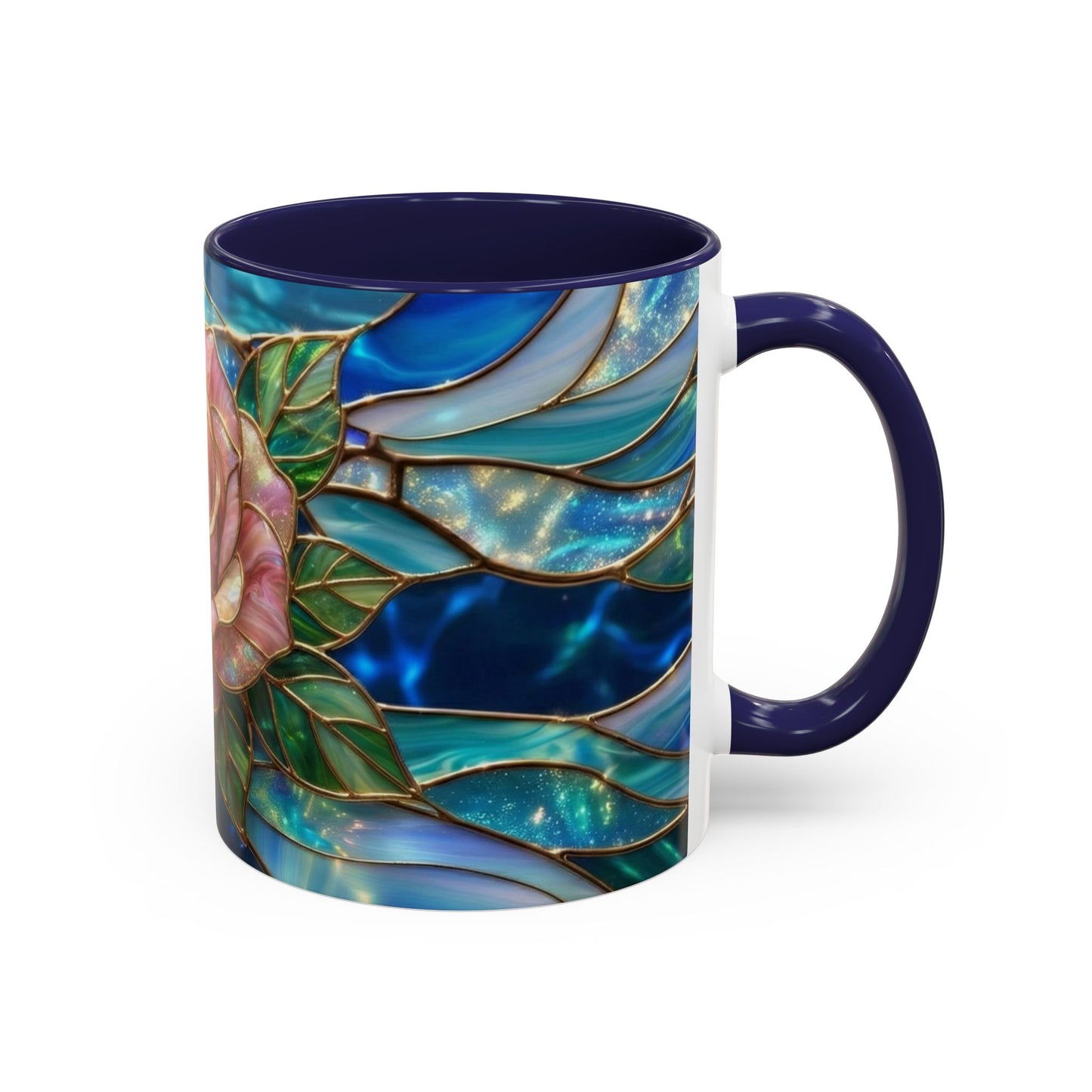 Stained Glass Rose Mug, Pink Flower Coffee Cup, Fantasy Floral Tea Cup, Magical Garden Gift, Galaxy Rose Art, Botanical Lover Present