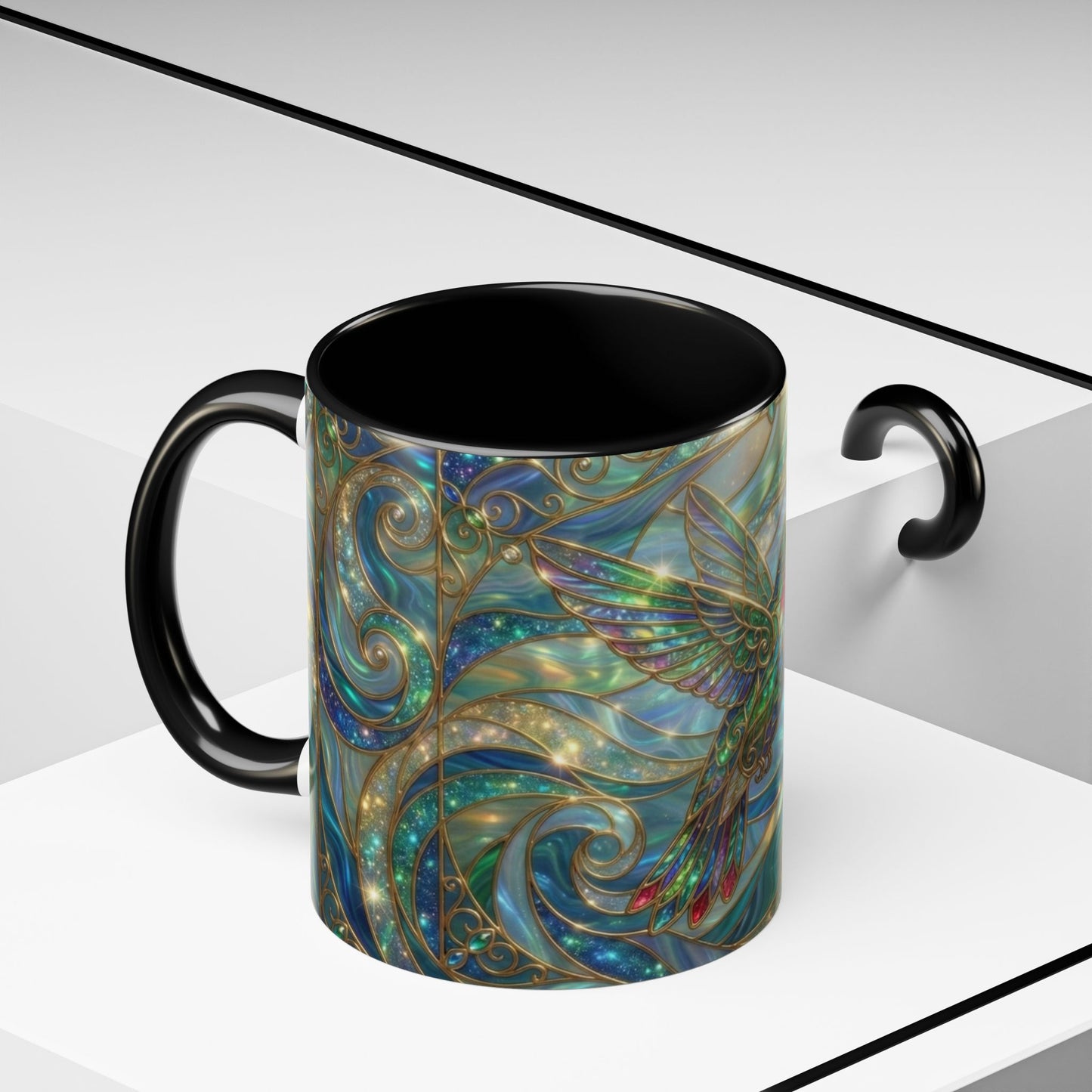 Hummingbird Stained Glass Mug, Colorful Art Coffee Mug, Bird Lover Gift, Nature Inspired Ceramic Mug, Tea Cup