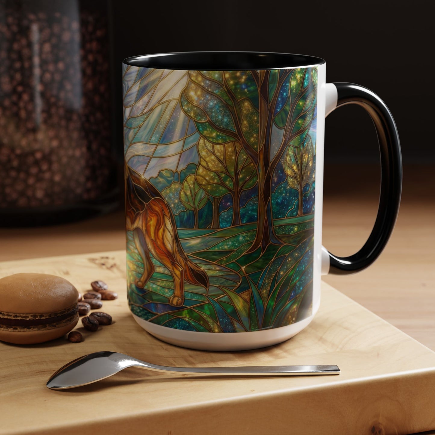 Stained Glass German Shepherd Mug, Dog Lover Coffee Mug, German Shepherd Art Cup, Pet Memorial Gift, Colorful Dog Mug, Nature Art Mug