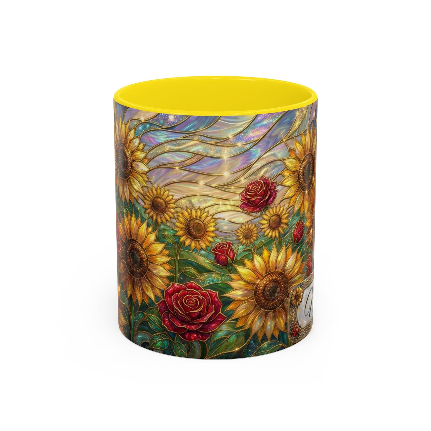 Personalized Stained Glass Sunflower Mug, Custom Red Rose Floral Coffee Cup, Celestial Night Sky Botanical Teacup, Gift For Flower Lover