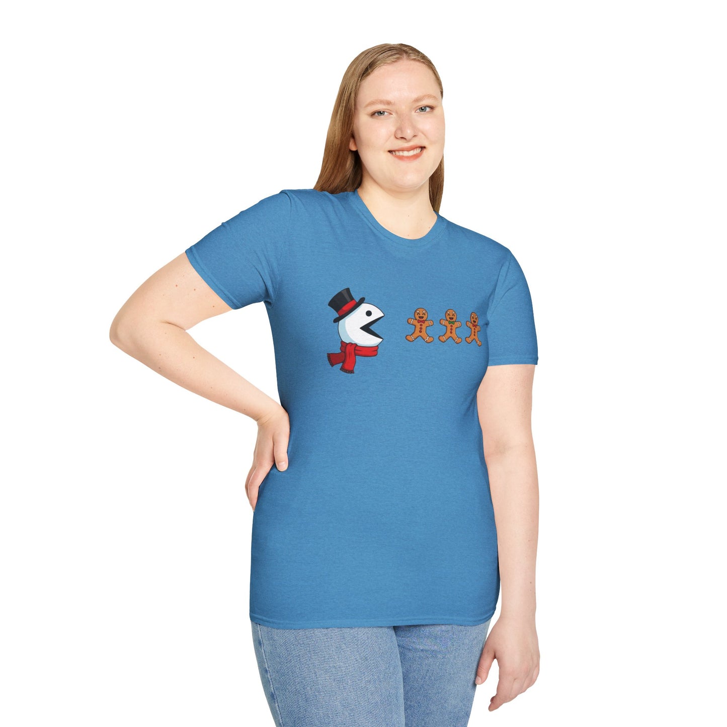 Snowman Pacman Christmas Shirt, Funny Gingerbread Men Tee, Cute Holiday Snowman T-Shirt, Christmas Humor Graphic Tee, Winter Holiday Shirt
