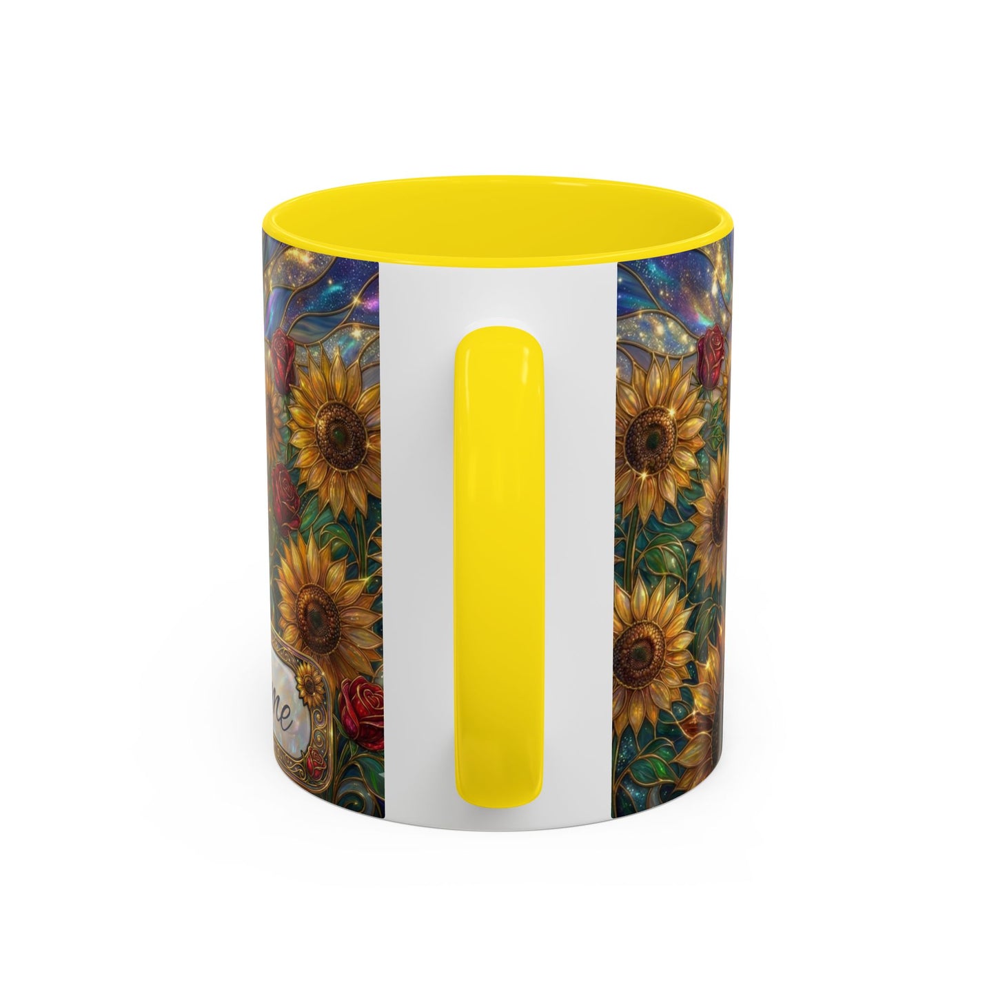 Personalized Stained Glass Sunflower Mug, Custom Red Rose Floral Coffee Cup, Celestial Night Sky Botanical Teacup, Gift For Flower Lover