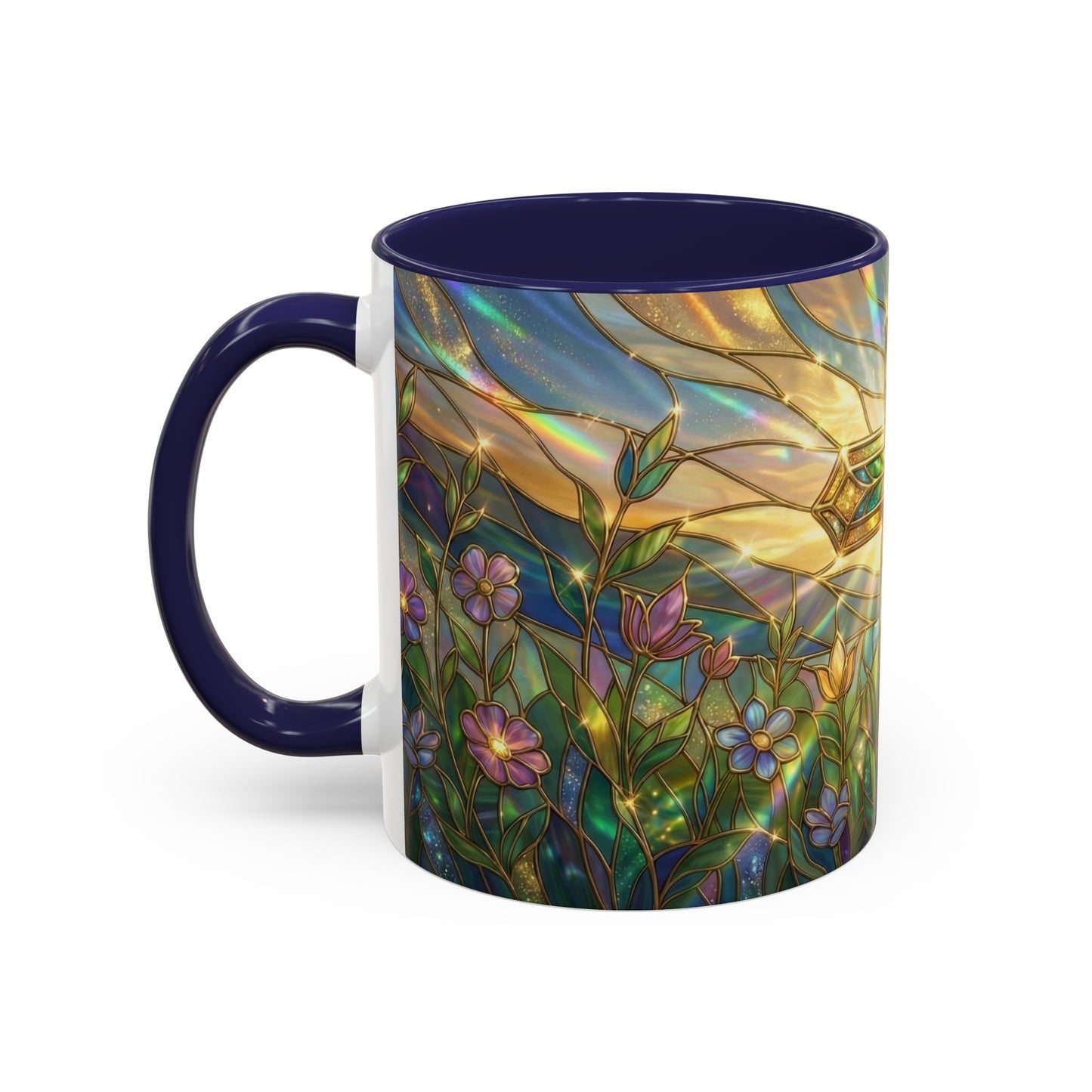 Stained Glass Cross Mug, Christian Coffee Cup With Floral Design, Faith Inspired Ceramic Mug, Religious Gift, 11oz 15oz