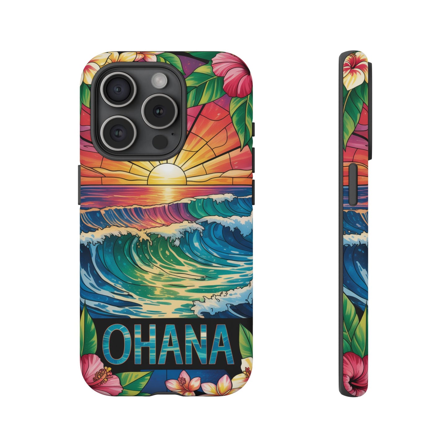 Ohana iPhone Case Tropical Hawaiian Sunset Phone Cover Wave Floral Beach Art Cute Gift for iPhone Lovers