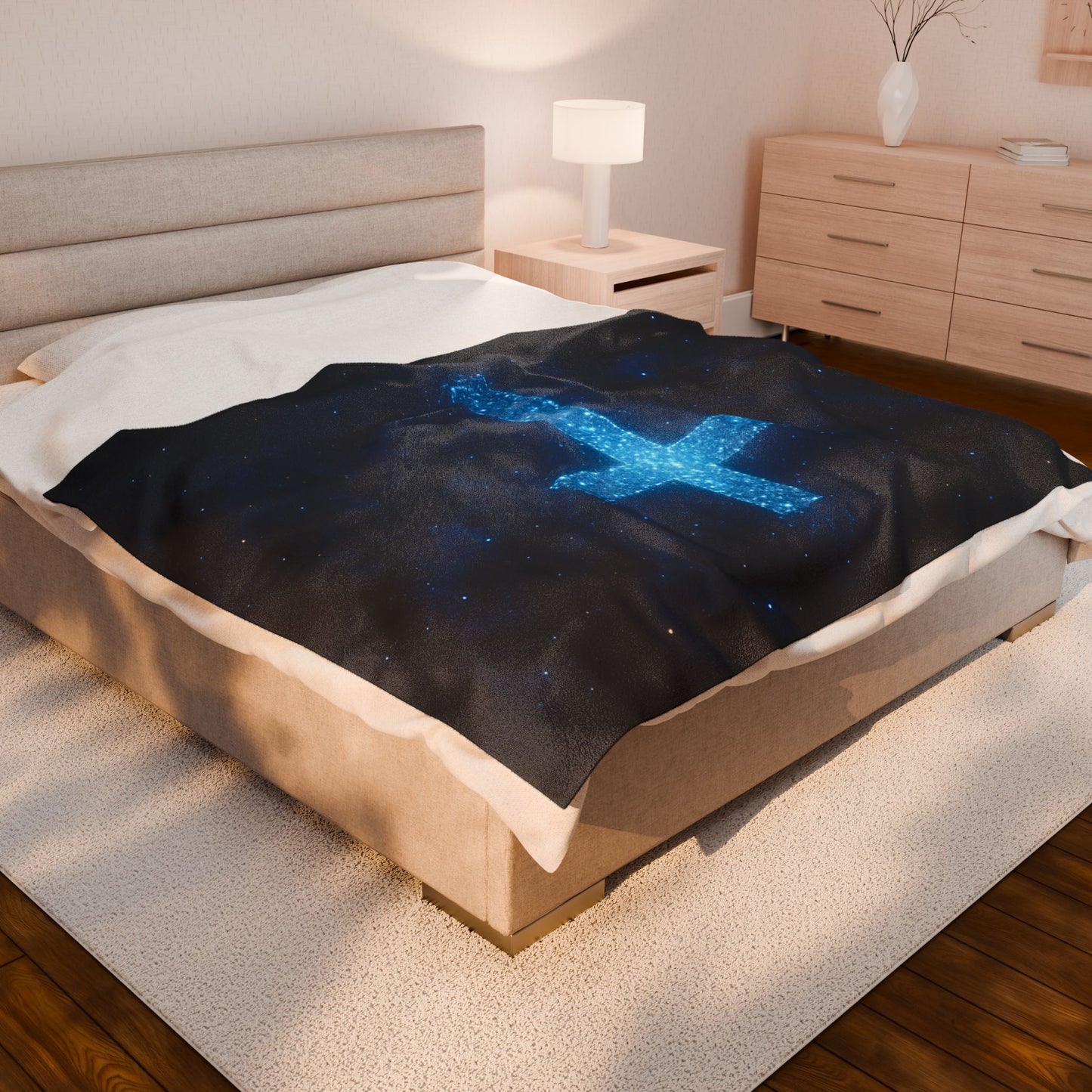 Velveteen Plush Blanket with Bioluminescent Cross Design Christian Decor Inspirational Throw Spiritual Blanket Gift for Believers