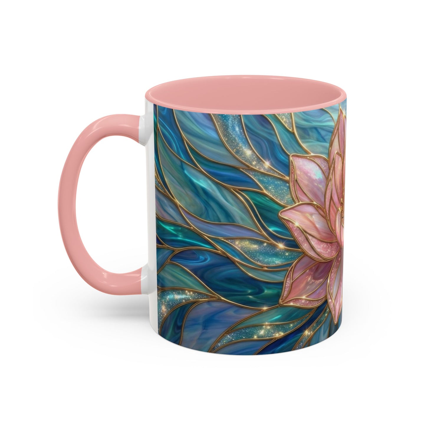 Pink Lotus Flower Mug, Stained Glass Style Coffee Cup, Spiritual Zen Gift For Women, Yoga Lover Tea Mug, Meditation Boho Floral Drinkware