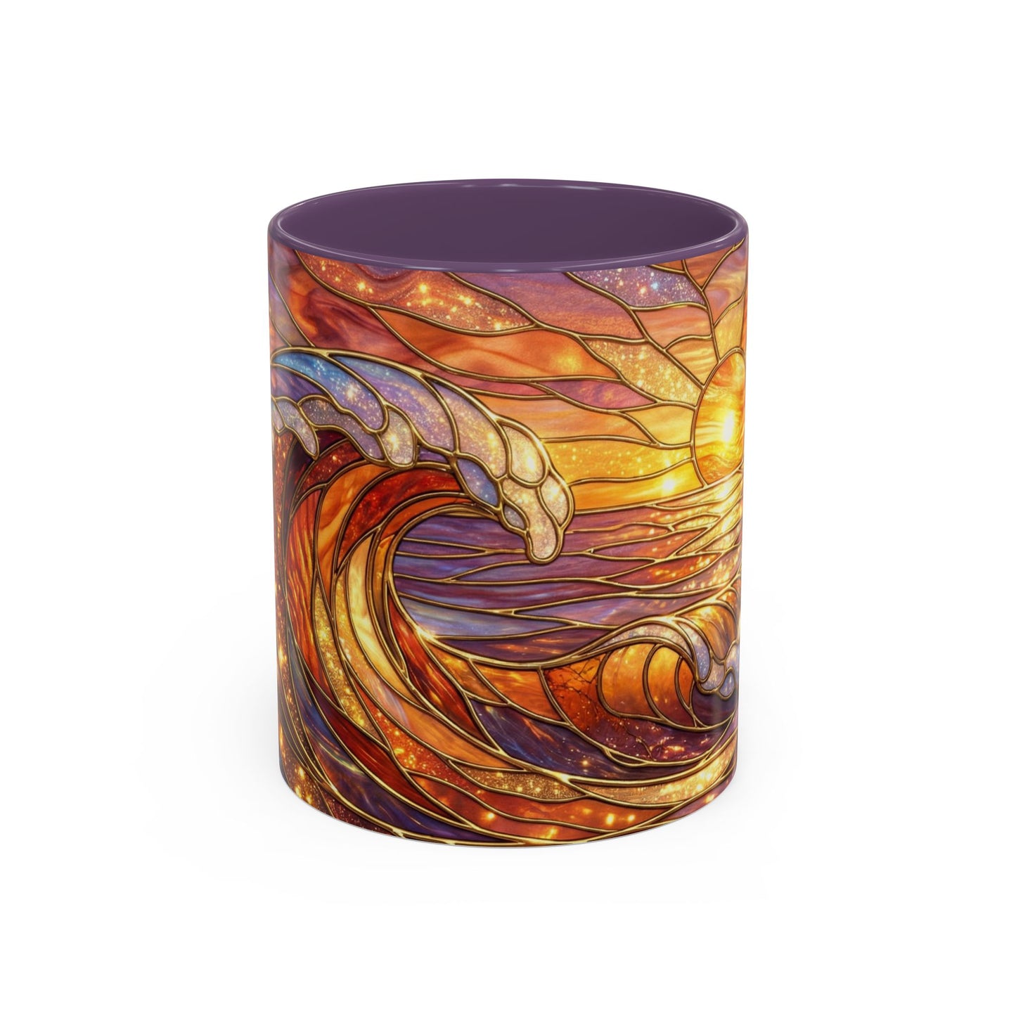 Stained Glass Wave Mug, Ocean Sunset Coffee Cup, Vibrant Beach Art, Sea Lover Gift, Mosaic Tea Cup, Summer Kitchen Decor, Nature Drinkware