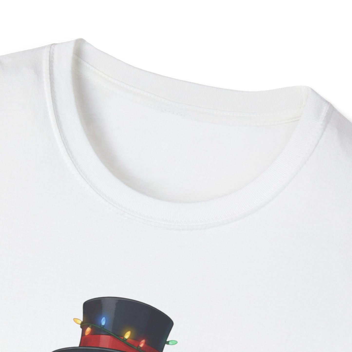 Cute Snowman Christmas Shirt, Snowman Wrapped in Christmas Lights Tee, Holiday Winter Snowman Top Hat Shirt, Funny Cozy Christmas T Shirt