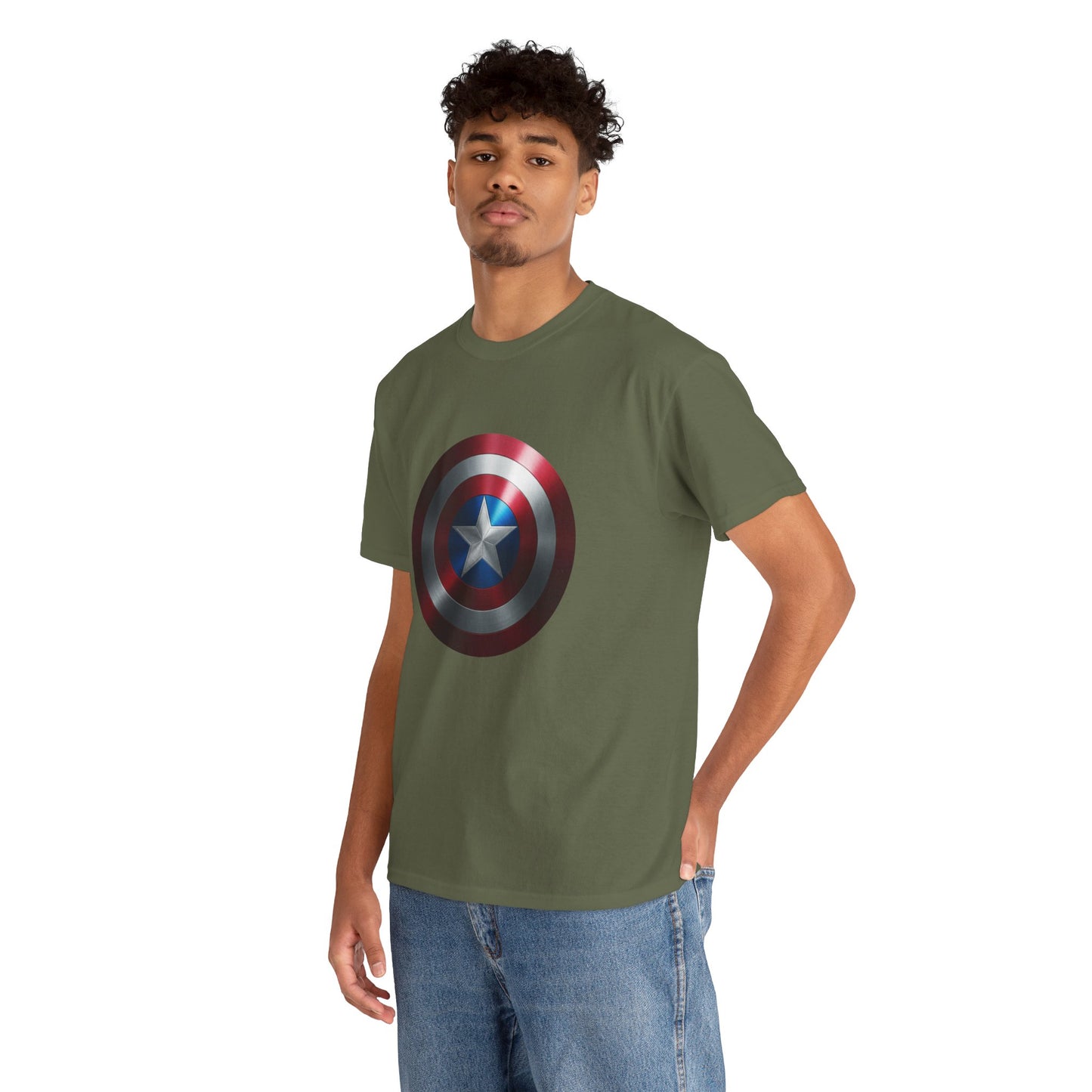 Patriotic Hero Shield Shirt – Star Emblem Graphic Tee – Super Soldier Gift – Comic Inspired Unisex Shirt – Cosplay Convention Top