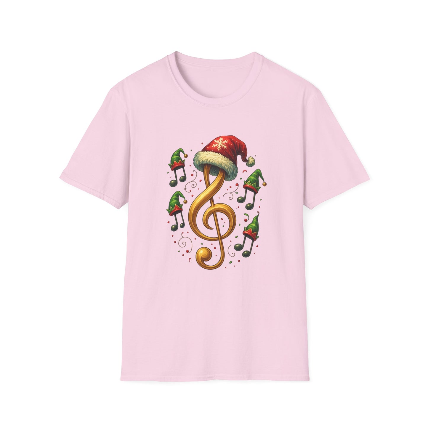 Christmas Music Shirt, Treble Clef Santa Hat Tee, Music Notes Elf Hats Christmas Shirt, Holiday Music Lover Gift, Funny Music Teacher Tee